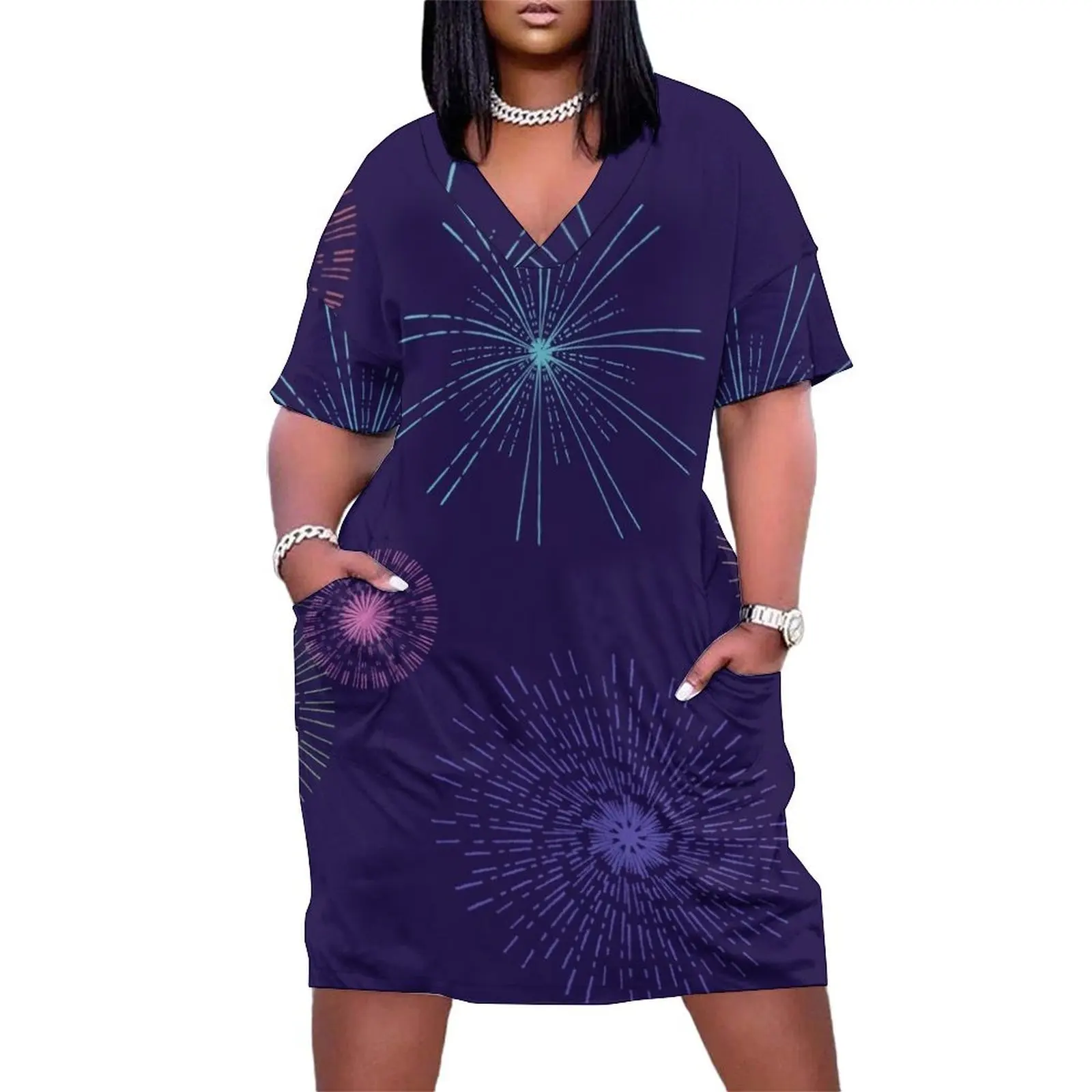 

Holiday celebration - Vintage Fireworks Loose Pocket Dress clothes for women summer dresses