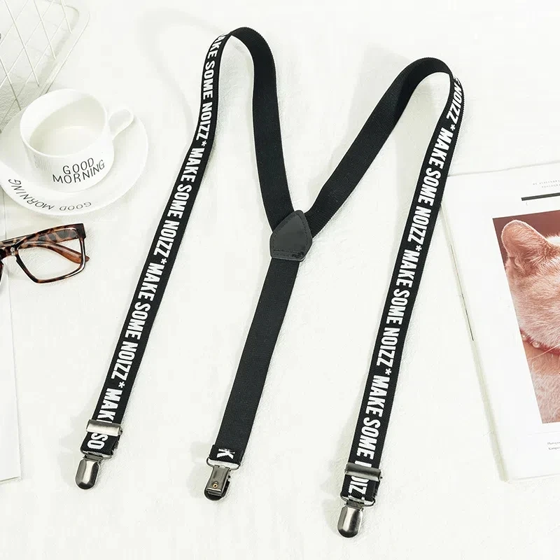 Heavy Duty Suspender 3 Click Belt for Men Pants Letter Print High Stretch Stainless Steel Sling Clip 2.5*110cm Trousers Braces