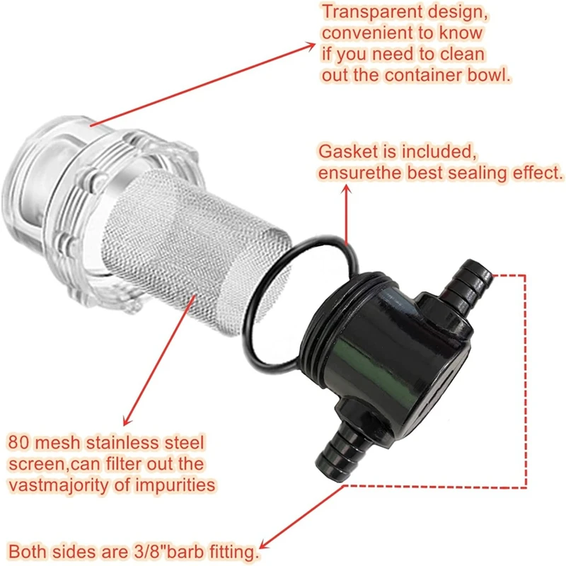 AB09-1/2 นิ้วปั๊มน้ํากรองสําหรับ 3/8 นิ้ว Barb In-Line Strainer, สําหรับปั๊มน้ํา 12V Direct Current 80 PSI RV Campers