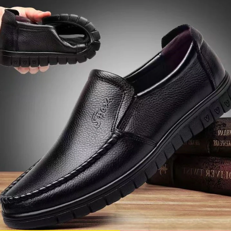 

Mens Genuine Leather Shoes Slip on Casual Formal Dress Flats Non Slip Soft Loafers Dady Sneakers Driving Walking Office Shoes