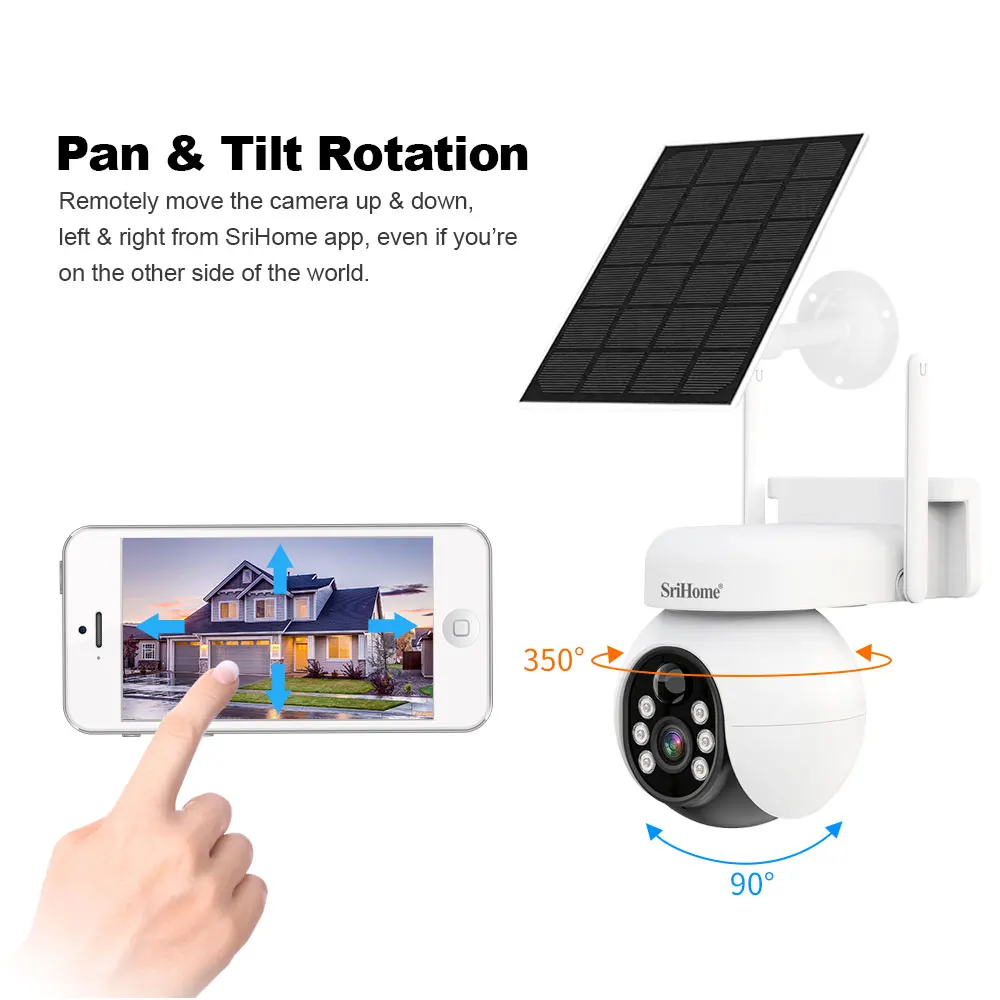 Srihome DH001 4MP 1440P  Solar Power Full Color Wireless PTZ 4G Camera AI Humanoid Detection Home Seucity CCTV Baby Monitor
