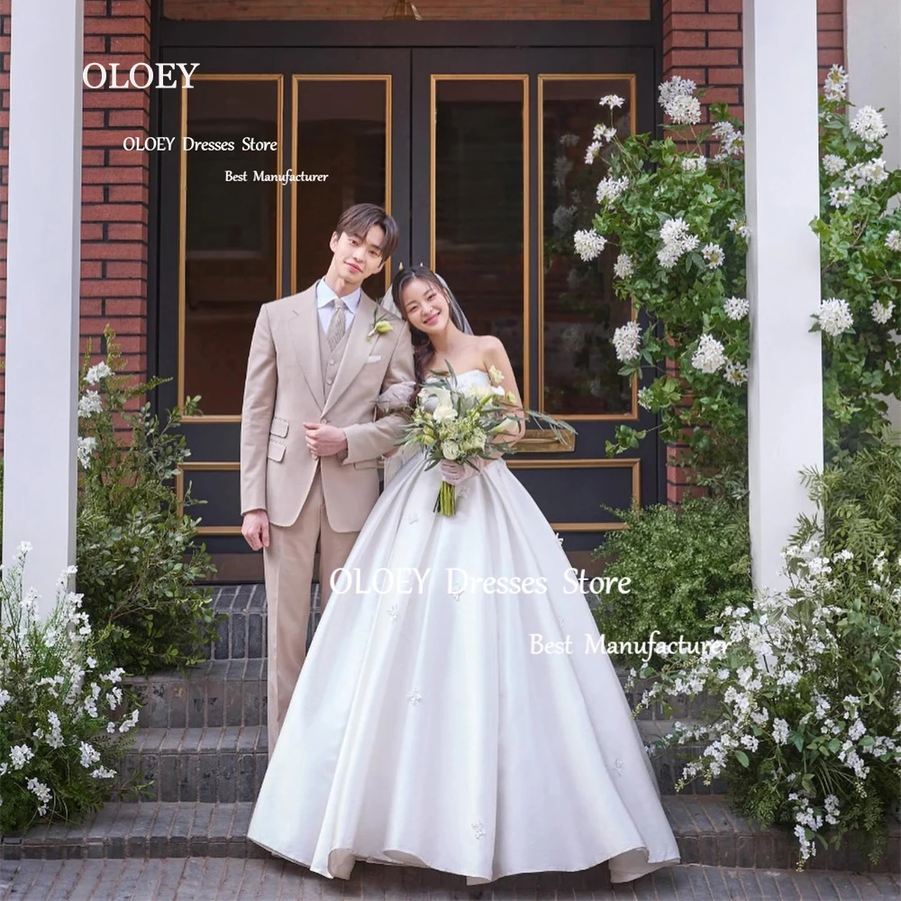 

OLOEY Vintage Korea Taffeta Wedding Dresses Photo Shoot Strapless A-Line Bridal Gowns Floor-Length Free Custom Lace Up/Zip Back