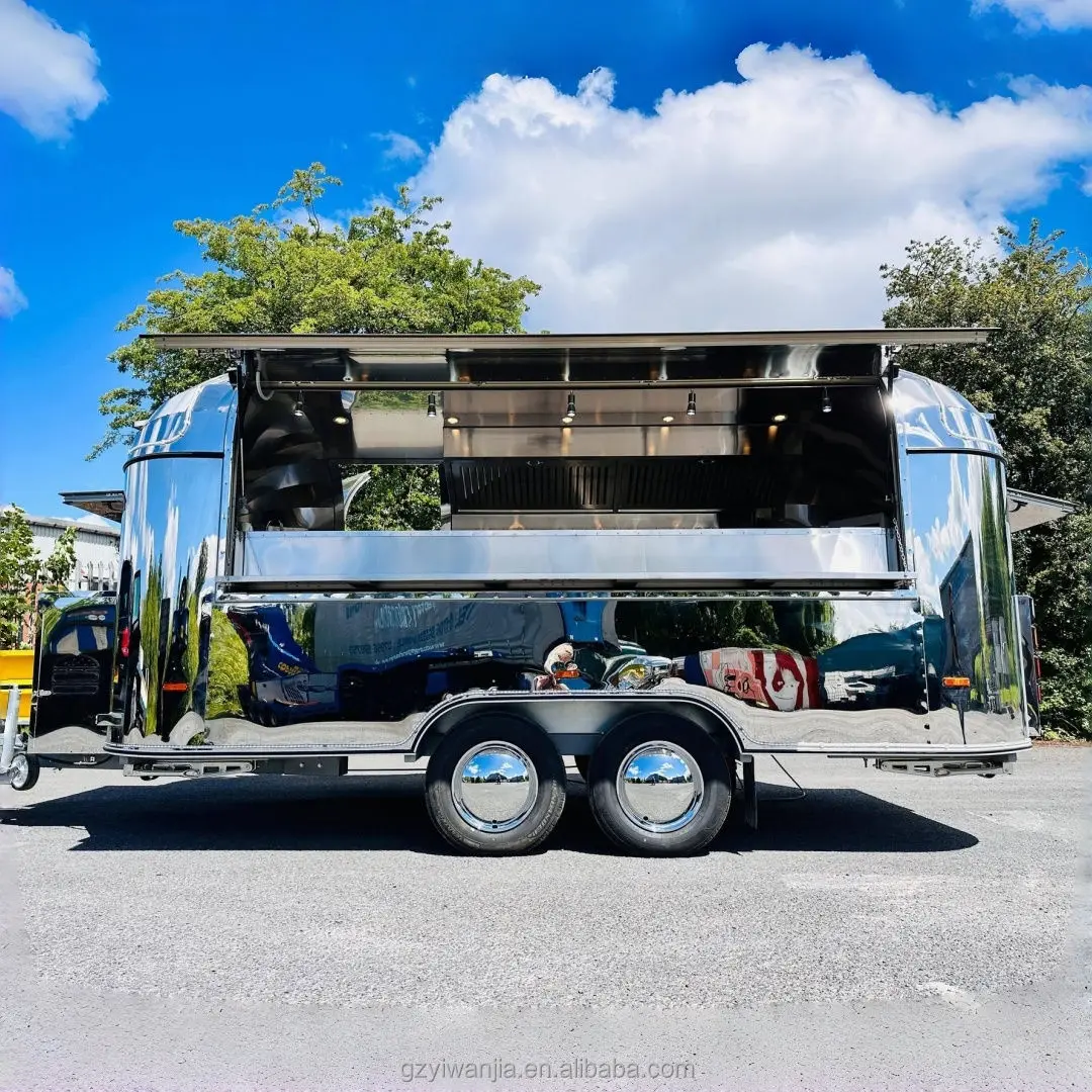Mobile Kitchen Food Truck Trailer Fully Equipped Hotdog Pizza Oven Griddle Outdoor Stainless Steel Construction Customizable