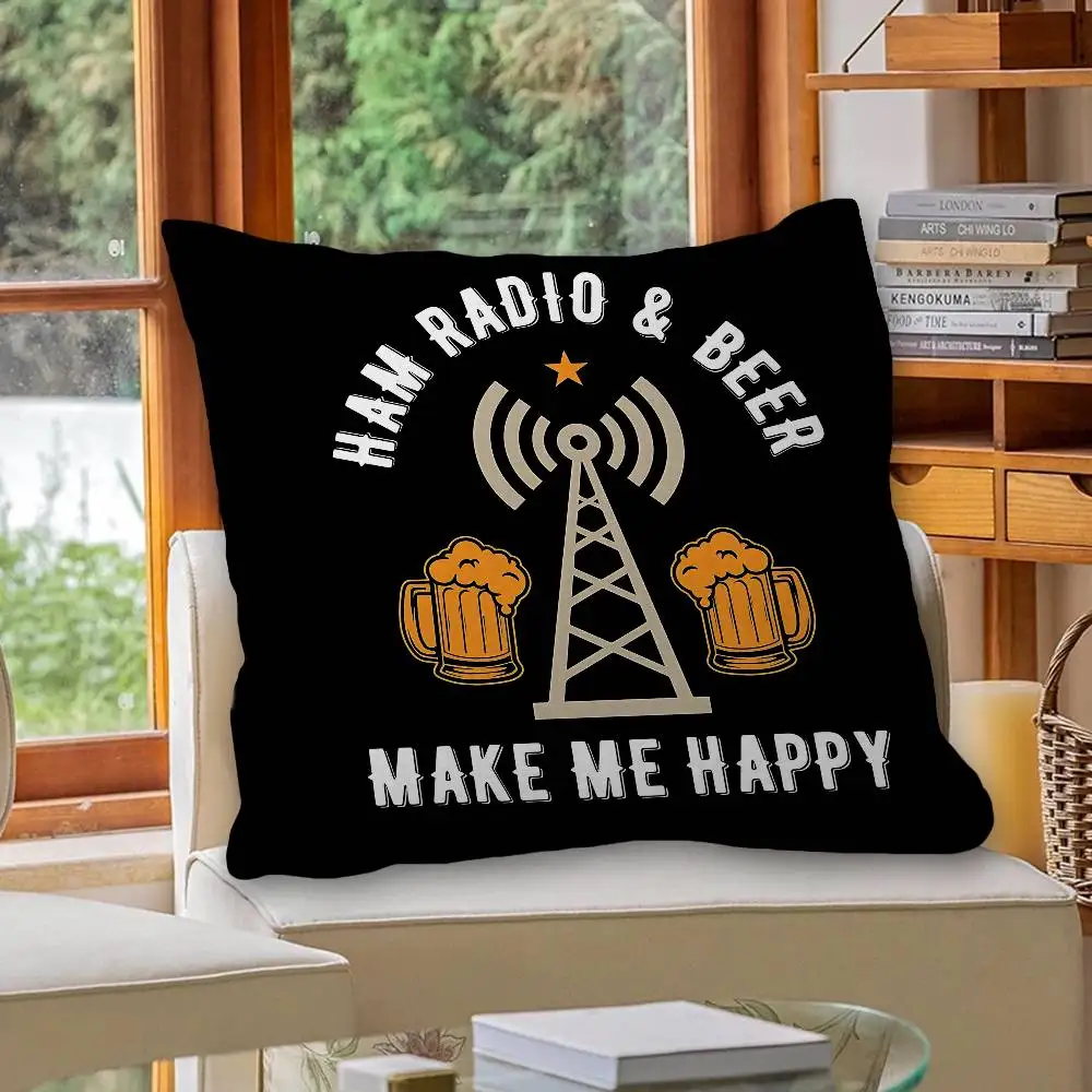 Licensed H-Ham Retro Radio Cushion Cover Pillowcase Upholstery Sofa Throw Pillow Home Decor Pillowcas