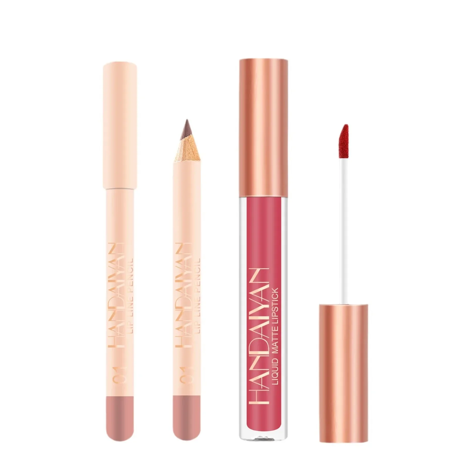 ผู้หญิง 2-in-1 Liquid ลิปสติกชุด Lip Liner กันน้ําเกาหลีแต่งหน้า Matte FINISH Non-Stick CUP ชุดเครื่องสําอาง