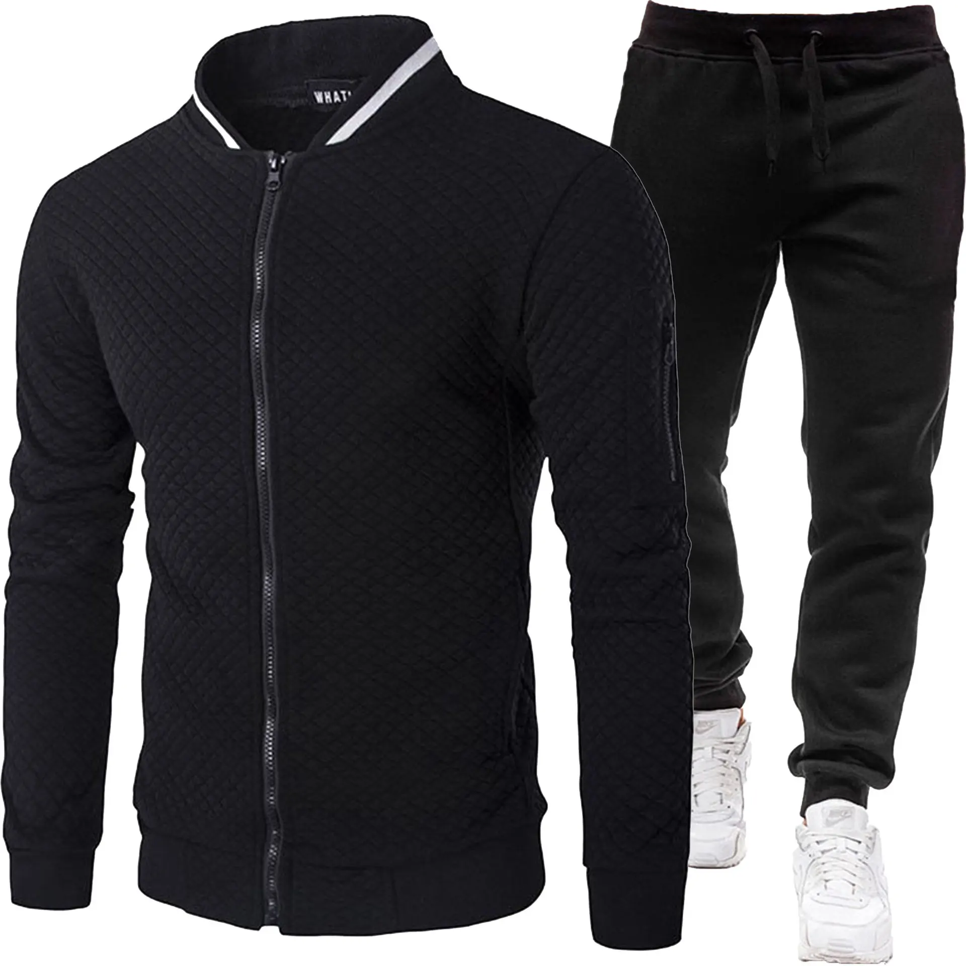 Herren Gesteppte Bomberjacke Trainingsanzug Herbst Winter Reißverschluss-Cardigan Sweatshirt Jogginghose Zweiteiliges Casual Sportbekleidungs-Set – Detail 5