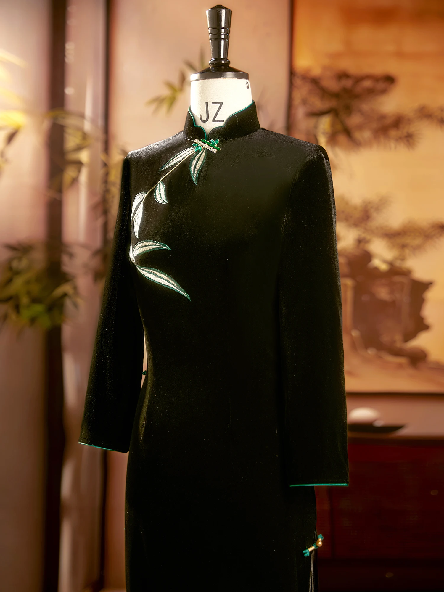 

Bla Velvet Long Sve Qipao Dr Materni Winter Faionable Chinese Sle Reformed Evening Gown for Women Performances