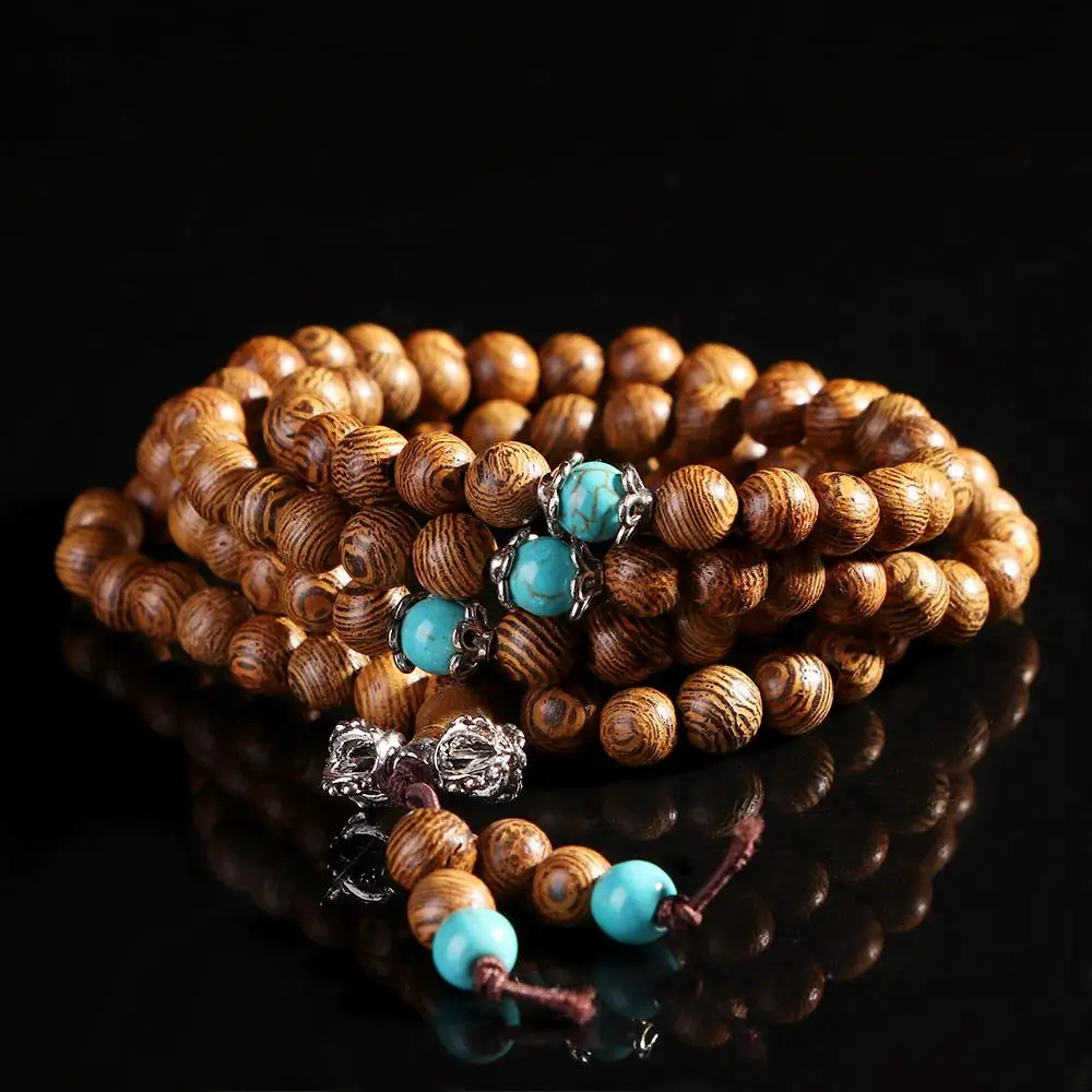 Meditation Stone Beads 108 Mala Tibetan Turquoise Bracelet Wenge Buddhist