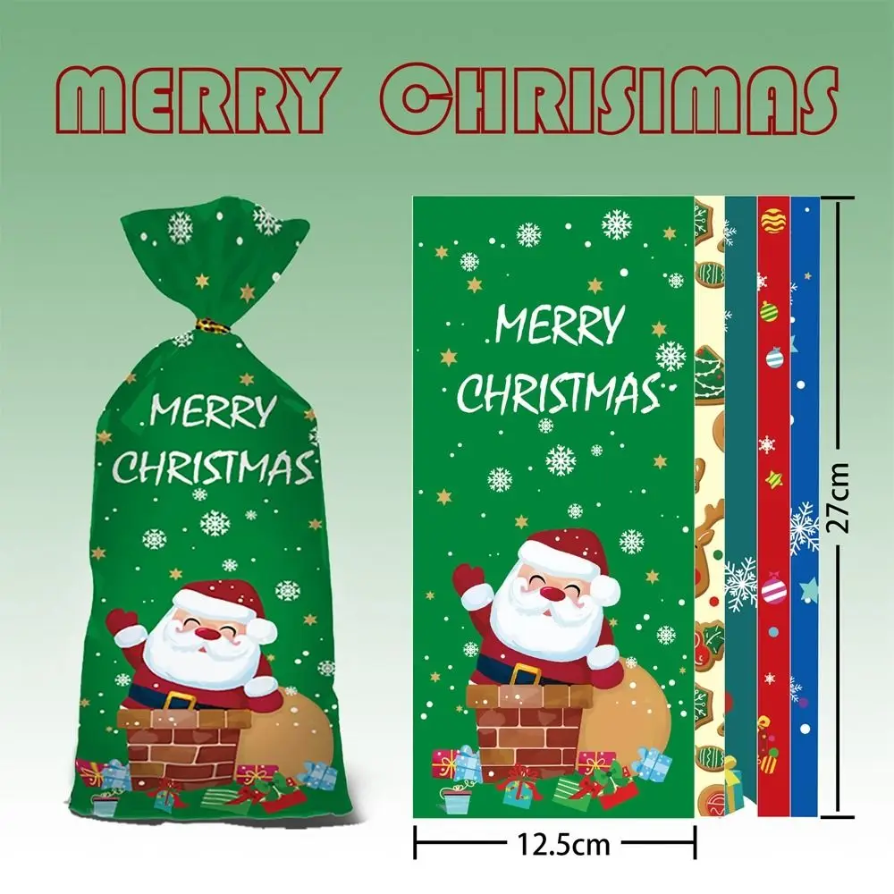 50/100 Uds nueva bolsa de dulces de Navidad OPP autoadhesiva bolsa de galletas de azúcar de Papá Noel DIY bolsa de embalaje de Feliz Navidad Año Nuevo