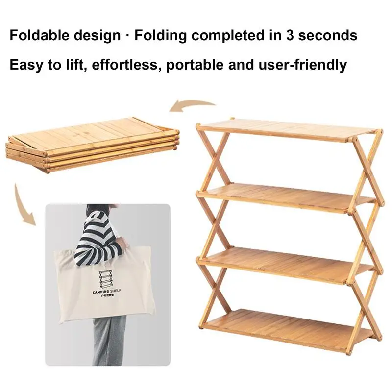 3/4/5 Layers Outdoor Camping Storage Rack Portable Folding Storage Shelf For Camping Equipment Multipurpose Wooden Foldable Rack