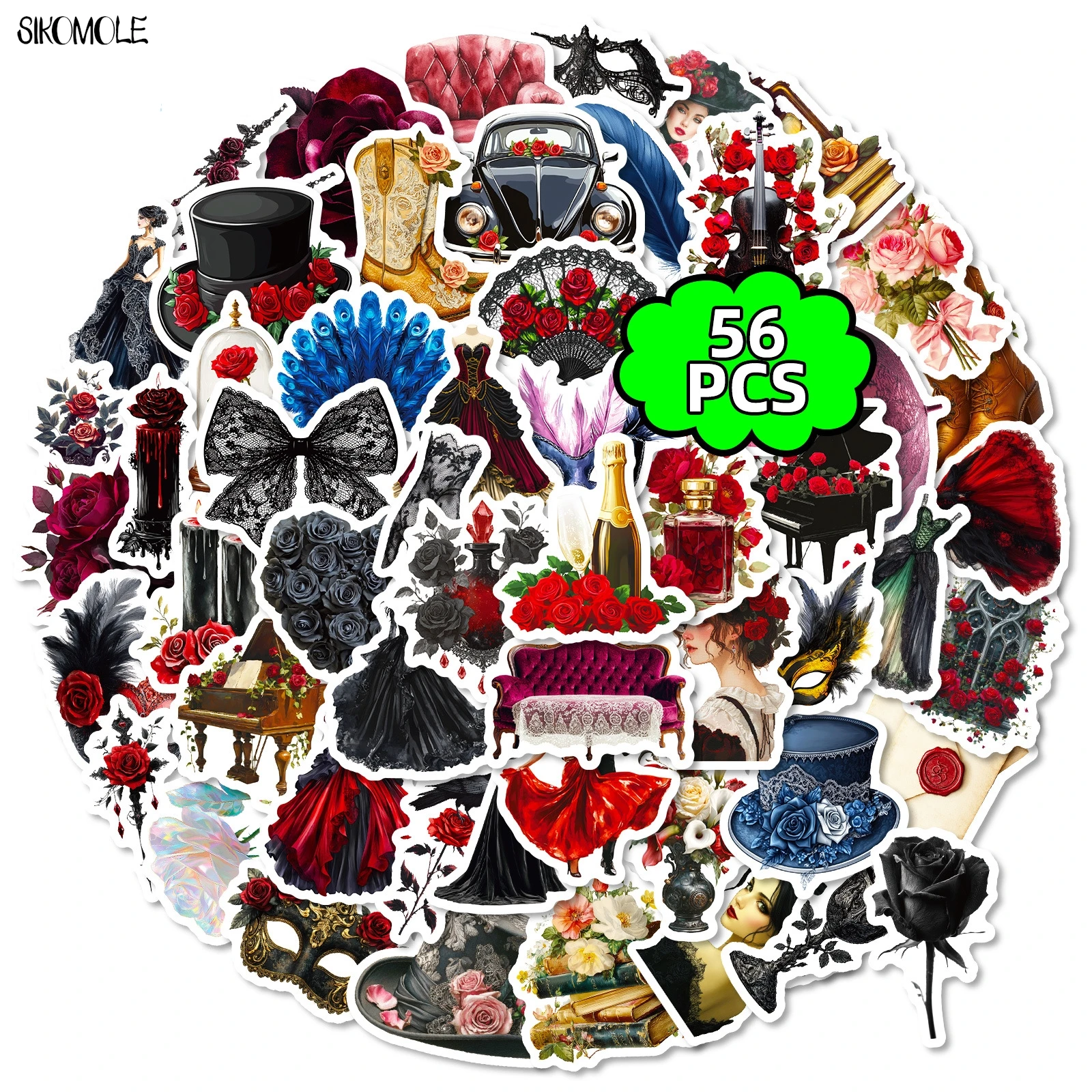 10/30/56PCS 만화 가면 무도회 테마 스티커 미적 DIY 스크랩북 노트북 문구류 여행가방 자동차 데칼 그래피티 스티커 장난감