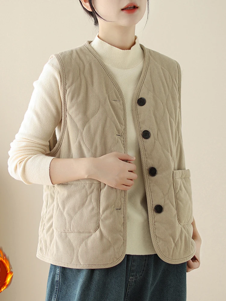 

Thiened Corduroy Vest Outerwear Women's Autumn Winter Loose Layering Large ket Fce Lined Coat oulder Top
