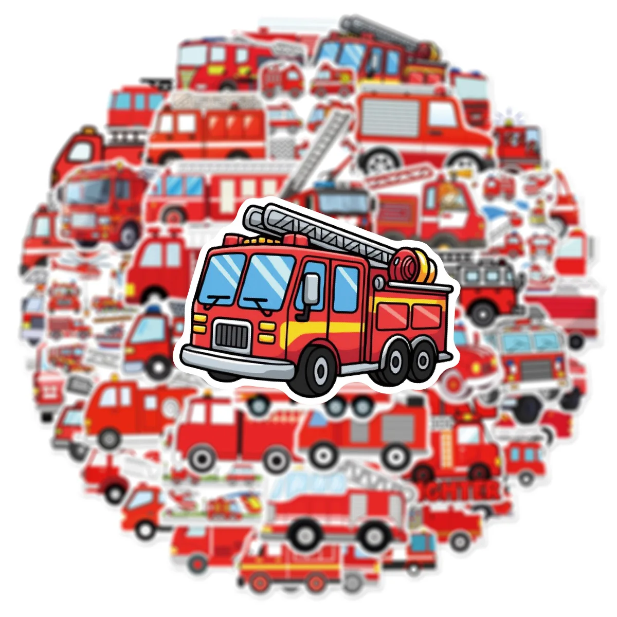 

10/50PCS Red Car Cartoon Stickers Fire Truck Graffiti Kids Toys Fire Safety DIY Decoration Laptop Guitar Bike Skateboard Decals