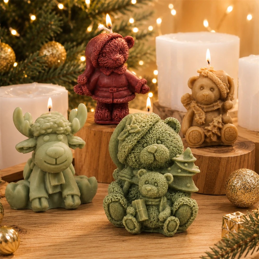 Weihnachtsbär-Kerzenform 3D Weihnachts-Rentier-Silikonformen für Aromatherapie-Kerzen, Gips- und Seifenherstellung, Weihnachts-Heimdekoration Geschenk