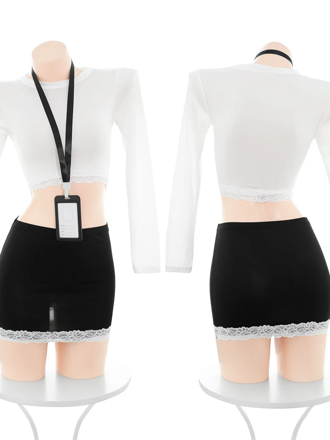 يمزح الدانتيل المشذبة ملهى ليلي Bodycon سكرتيرة الزي بأكمام طويلة الساحرة إغراء يمزح مثير ملابس خاصة تنورة مجموعات SOH2
