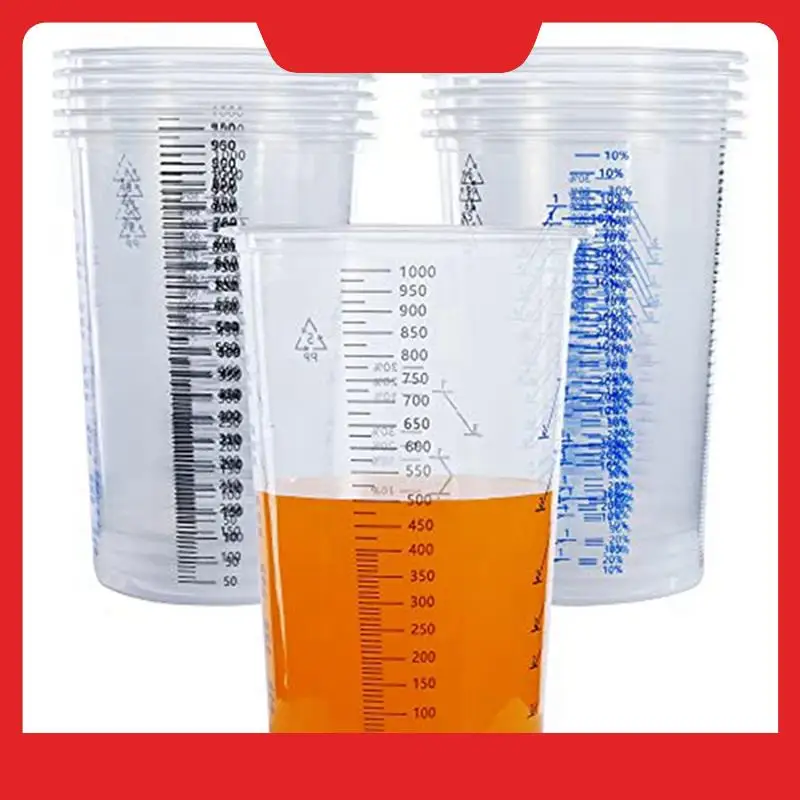 

32 Oz (1000Ml) Disposable Flexible Clear Graduated Plastic Mixing Cups Use For Paint Resin Epoxy Mix Ratios, 25 Pack-N38R