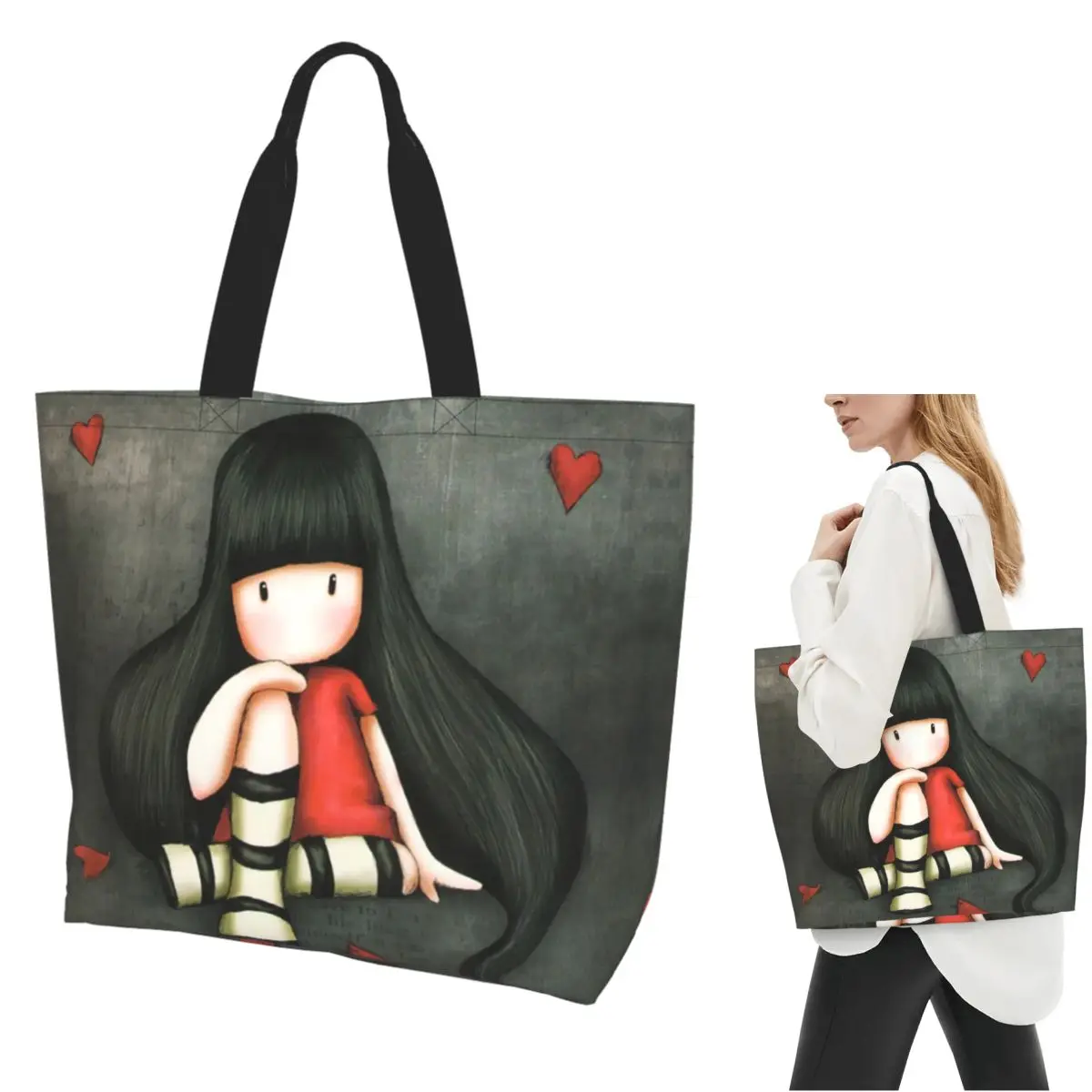 Santoro Gorjuss Shopping Tote Bag Canvas Large Capacity Shoulder Bags Shopper Grocery Handbag for Women