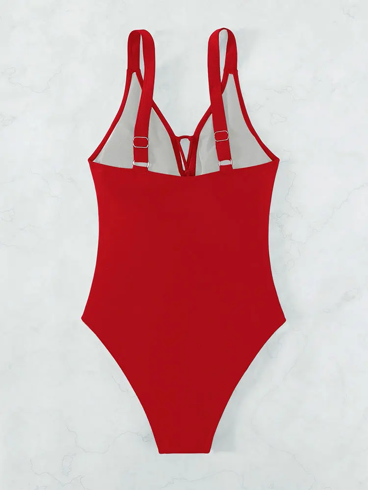 Durio Costume Intero Da Donna Taglie Forti - Monokini Con Allacciatura Al Collo, Rosso, Misure EU 42-44 (XL), Modellante E Comodo
