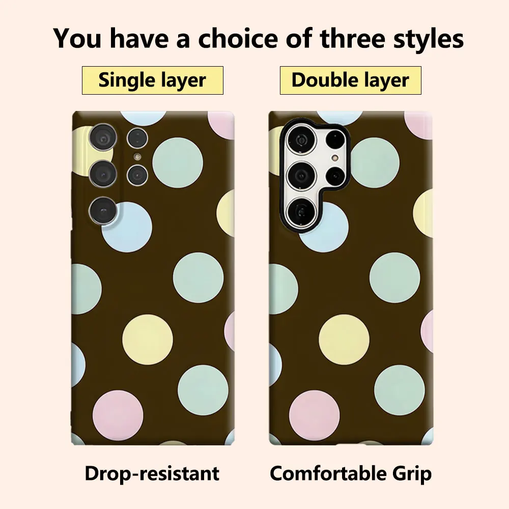 brown pastel polka dot Luxury Fashion Full Lens Protective Case for Samsung Galaxy S26 S25 S24 A56 A36 Plus Ultra