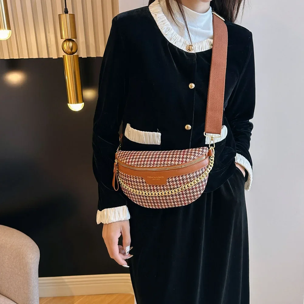 Vintage Chest Bag for Women Chain Crossbody Bag Waist Fanny Pack PU Leather Banana Bag Travel Shopping Sling Shoulder Bum Bag