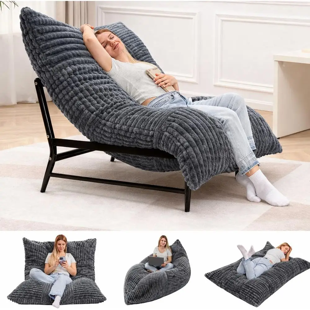 

Stylish Accent Chair, Large Bean Bag with Metal Frame and Washable Cover, Comfortable Upholstered Chair for Reading and Bedrooms