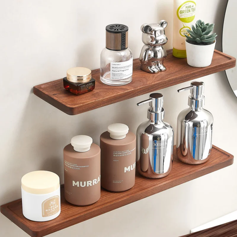 Walnut Bathroom Storage Holder Aluminum Bathroom Shelf Wall-Mounted Bath Caddy Rack Bathroom Shower Holder Kitchen Storage Rack