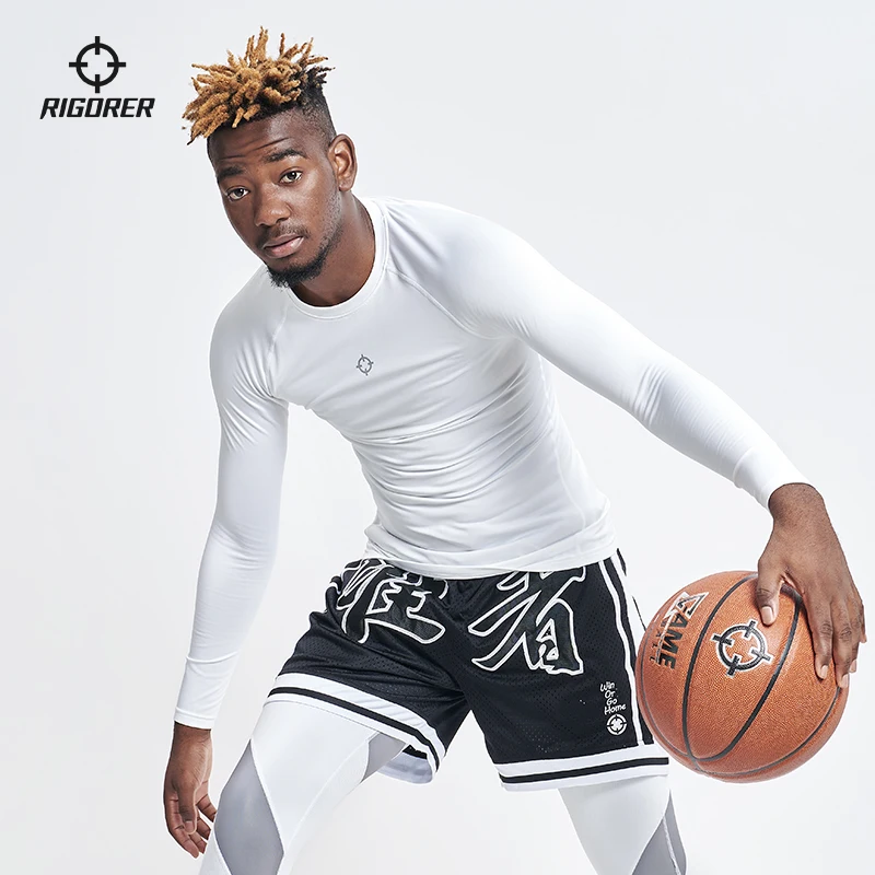 RIGORER Men's Warm Compression Shirt - Long Sleeve Elastic Tight Gym Basketball Training Fitness Base Layer