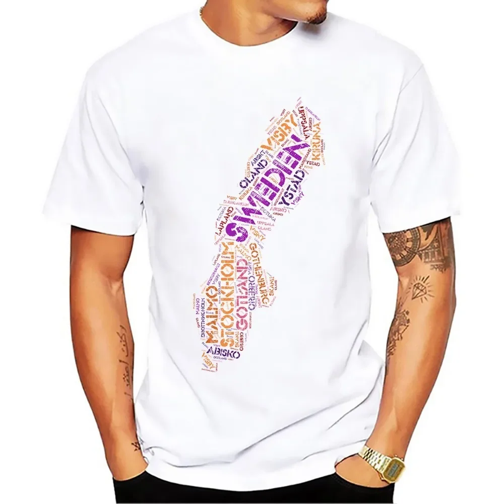 Words Cloud Design,Sweden City Name Map,Funny Geek Tshirt,White Casual Short T-Shirt,High Definition Breathable Print no-crack