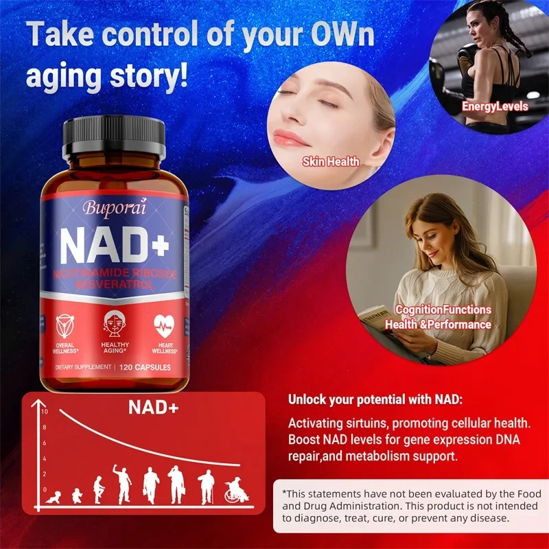 

NAD+ Nicotinamide Riboside Resveratrol - Promote Cell Energy Metabolism and Repair, Improve Skin Vitality, Anti-oxidation Supple