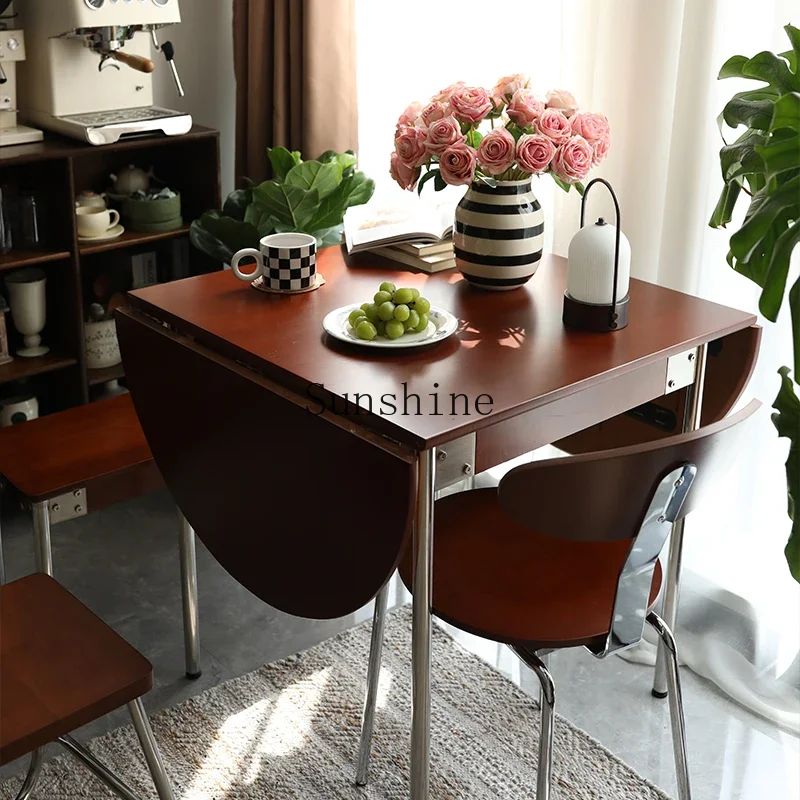 Solid wood foldable dining table household Japanese chair combination medium antique small apartment retractable and simple