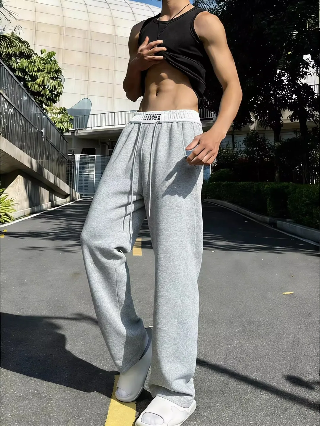 

Мужские спортивные брюки Light ey Men's Fitn Sports Pants Spring American Sle Heavy Du Drape Training Loose Straight Cut Sweatpants