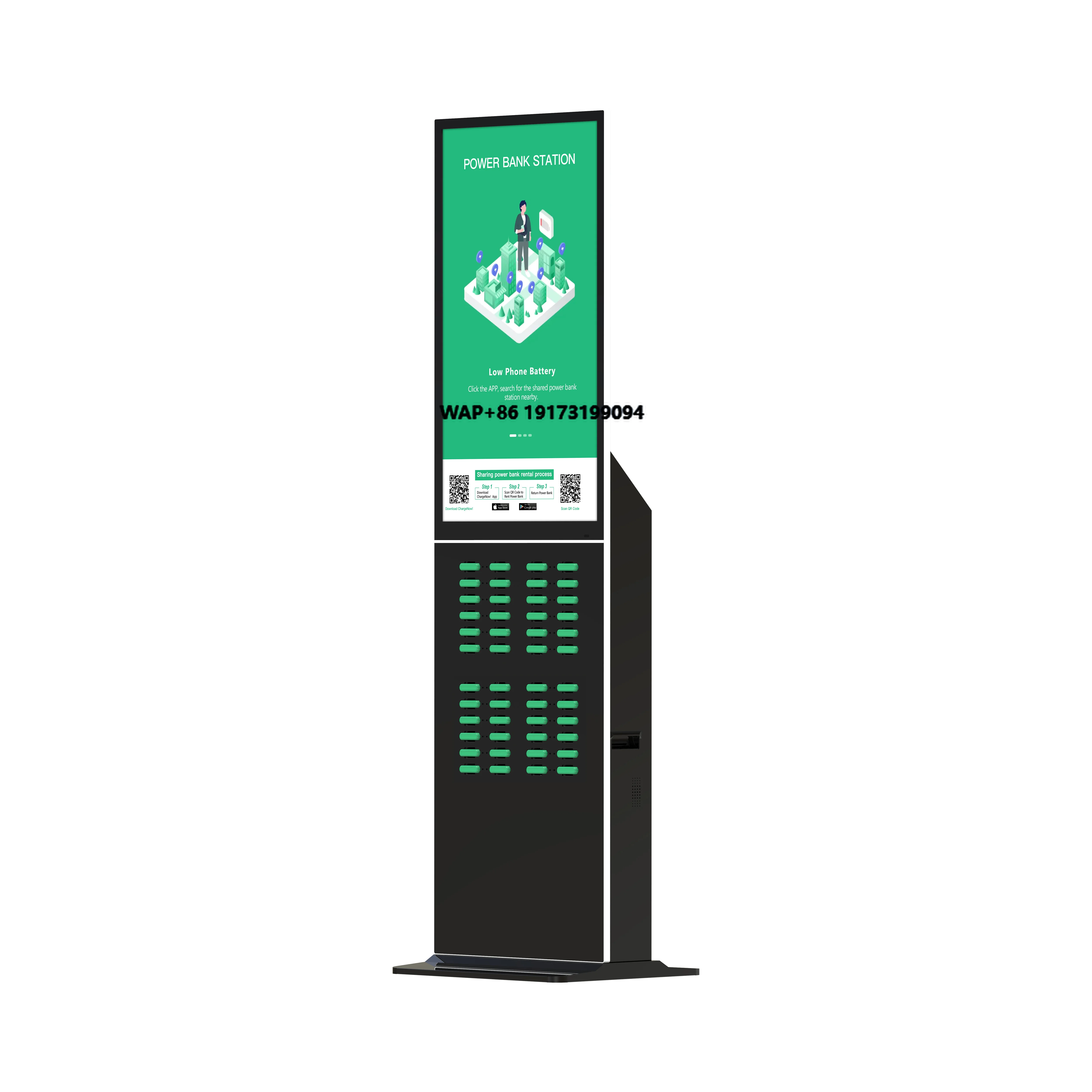 Airport Cell Phone Charging Stations Sharing Power Bank 48 Slots Waterproof Wireless Charging LED Display Battery Vending