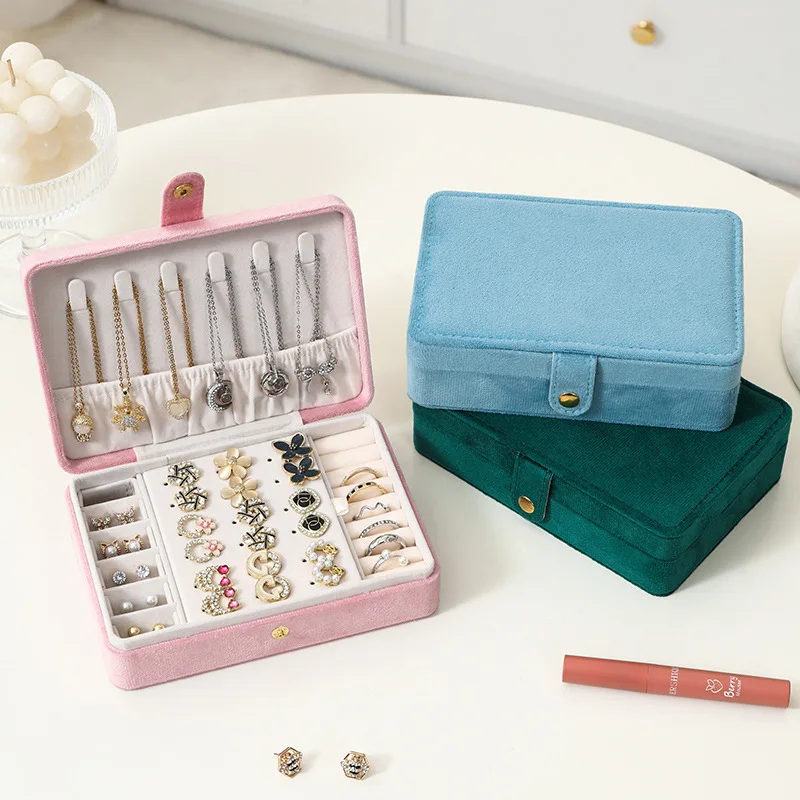 

1pc Elegant Velvet Jewelry Organizer Box Portable Necklace Bracelet Earrings Rings Display Storage Boxes for Travel or Home Use