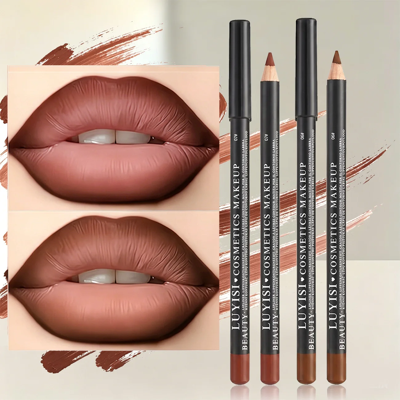 2Pcs/Set Lip Liner&Eyeliner,Matte Waterproof Long Lasting Lipstick, Nude&Brown Shades, Smudge Proof Lip Makeup, Lip Shape