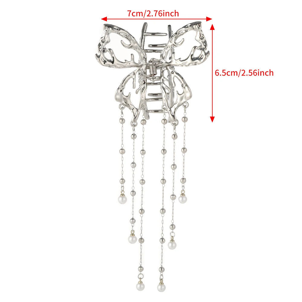 액체 나비 술 헤어 클로 실버 레이브 파티 헤어 액세서리, 여성용 헤어 클립 게, 패션 헤어 크랩 클립, 7cm