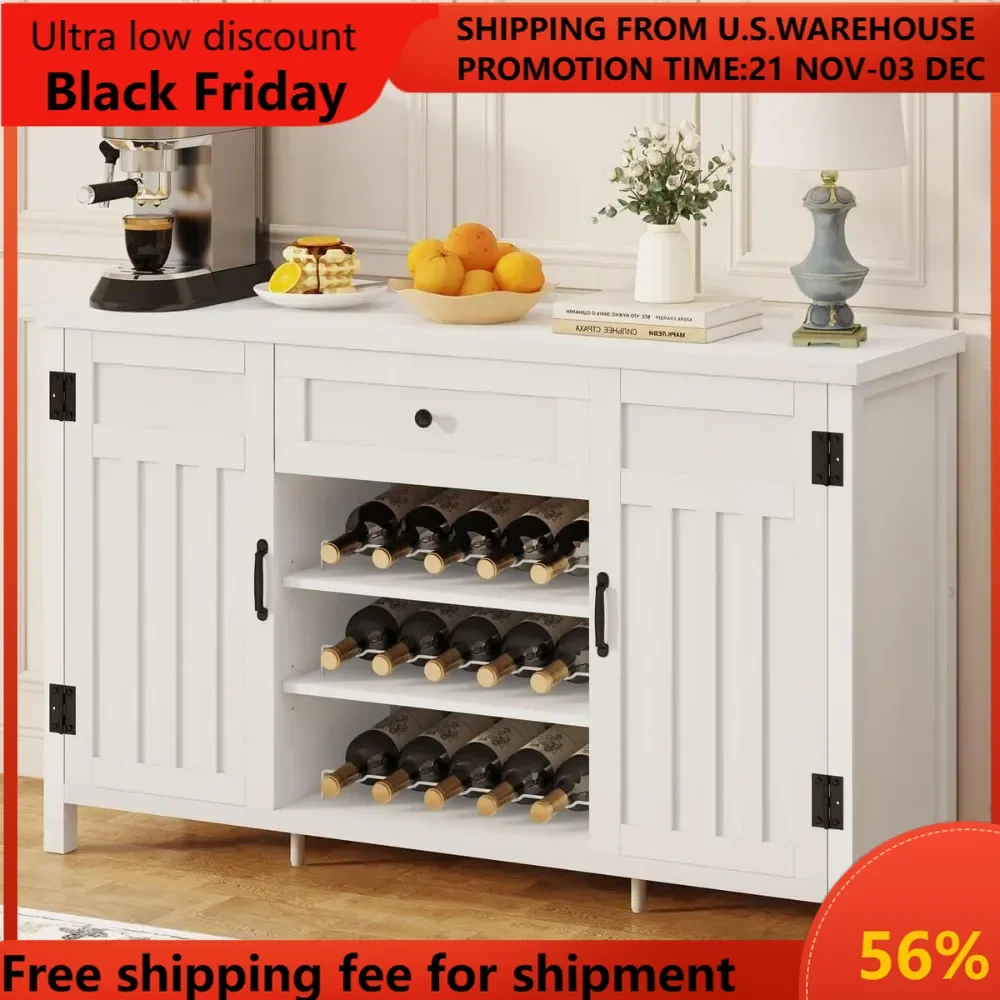 

Buffet Cabinet with Storage, Wood Sideboard Buffet Cabinet with Drawer & Wine Rack, Modern Credenza Coffee Bar Cabinet f