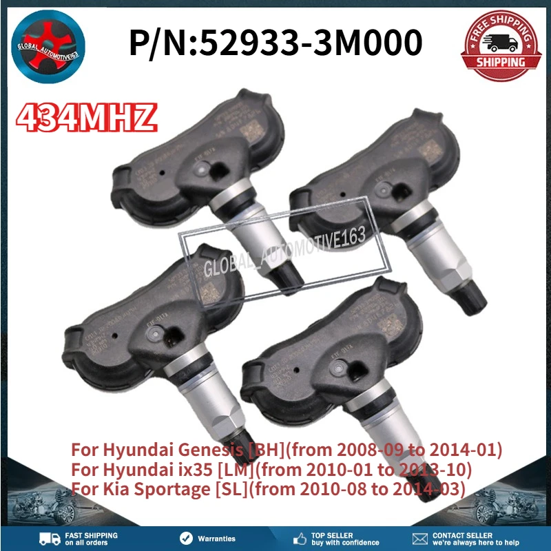 

Tire Pressure Sensor 434MHZ TPMS 52933-3M000 For Kia Sportage [SL] 2010-2014 Hyundai Genesis [BH] 2008-2014 ix35 [LM] 2010-2013