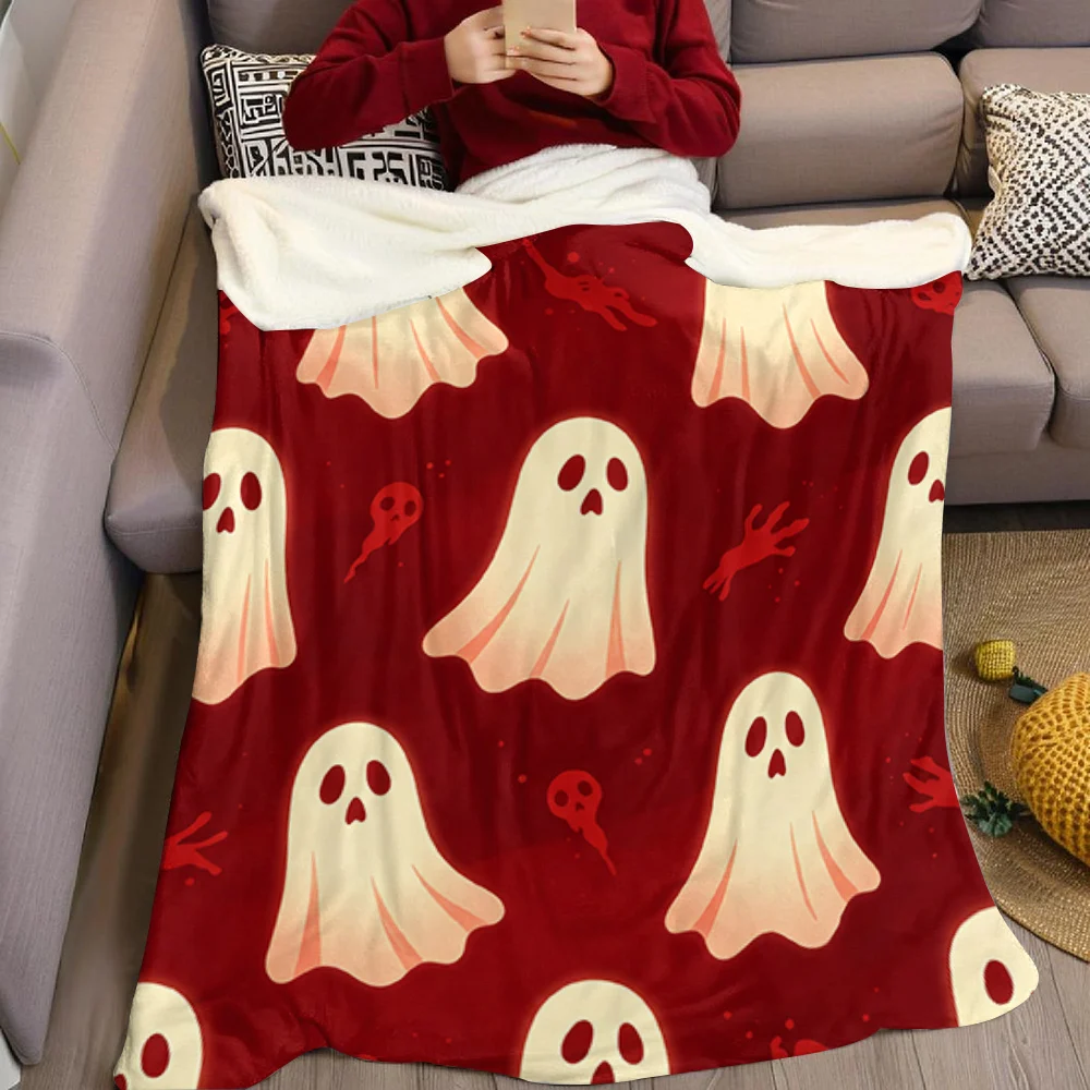 Spooky Halloween Ghosts Flannel Blanket Warm Soft Halloween Christmas All-Season Couch Decorative Cozy Warm Gift