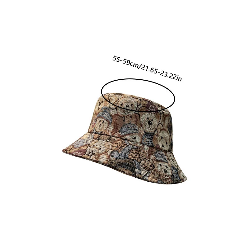 Cute Bear Print Bucket Hat Summer Outdoor Sports Travel Beach Fishing Sun Hat Unisex Adjustable Bucket Cap