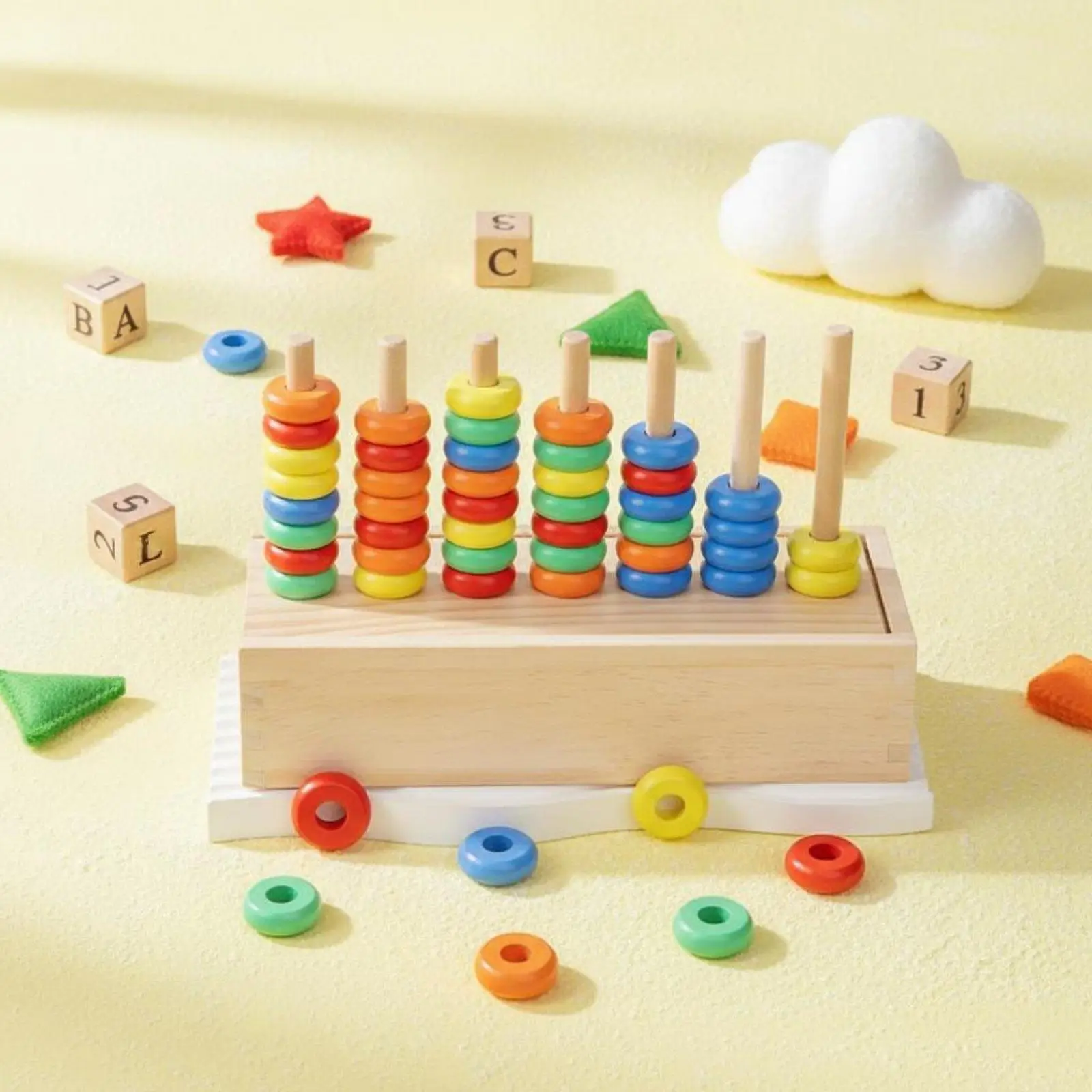 幼児向け-木製積み重ねリングおもちゃ、多色、色分けゲーム、知育玩具、手と目の協調性、論理的思考力を養う。
