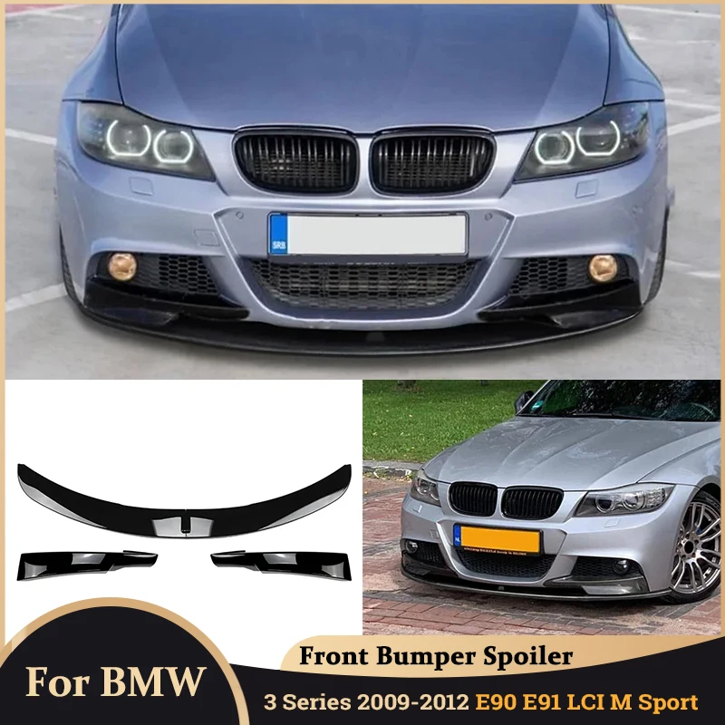 Front Bumper Lip Spoiler for BMW 3 Series E90 E91 2009-2012 LCI 325i 335i M Sport Front splitter Protector Cover Car Accessories
