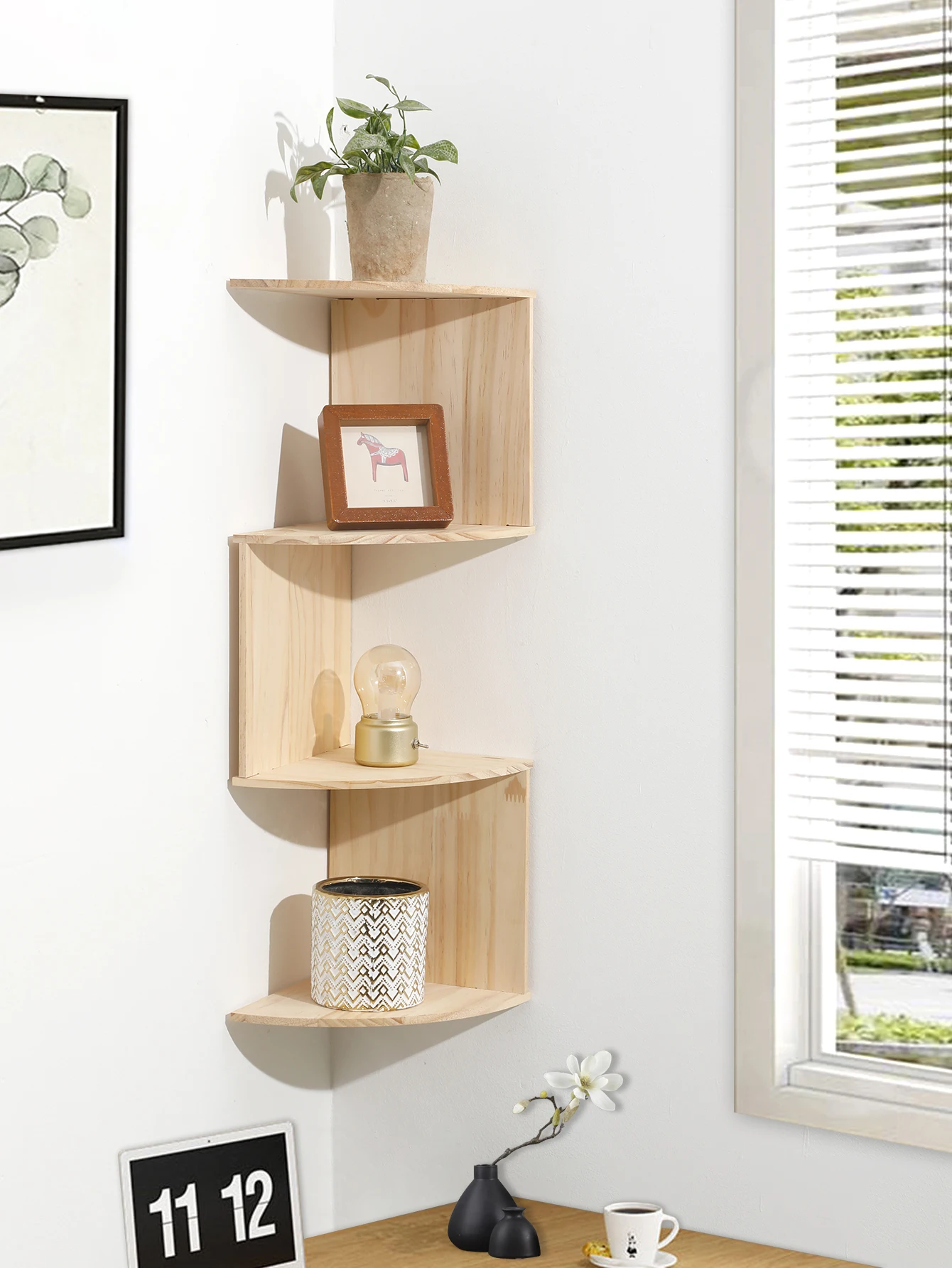 2/4-tier Wall Shelf PVC Corner Bookshelf Shelf Corner Floating Shelves Kitchen Organizers Storage Living Room Home Decorations