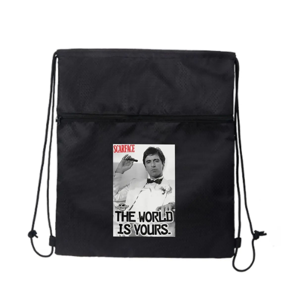 

Scarface The World Is Yours Design Черная велосипедная сумка на молнии на шнурке: компактная для велосипедных предметов первой необходимости