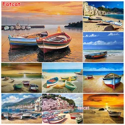 5D DIY Diamond Painting Sea View Cross Stitch Beach Fishing Boat Diamond Embroidery Full Square/Round Drill Home Decor  PP4914
