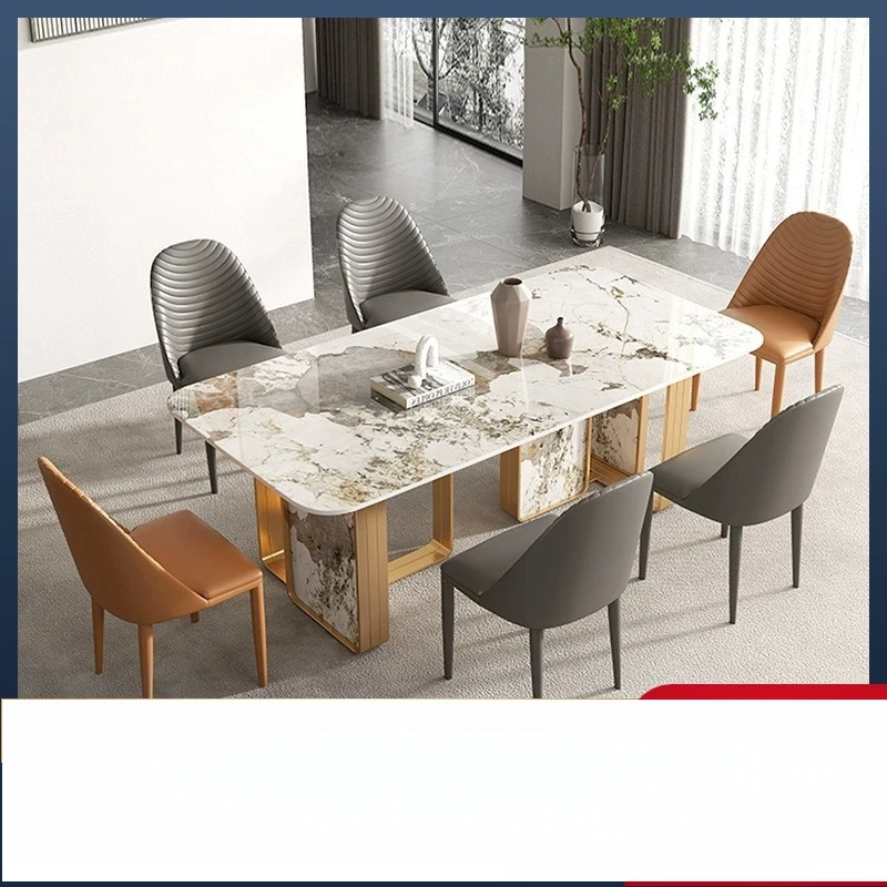 

Italian light luxury rock slab dining table size apartment household modern simple rectangular minimalist dining table and chair