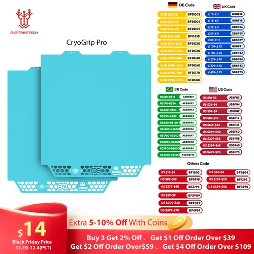 BIQU Panda Placa de construcción CryoGrip Pro resorte de acero de doble cara para BambuLab P1P P1S P2S A1 X1 H2D impresora 3D aventurero 5M