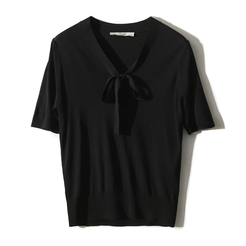 Maglioni Colletto con fiocco bianco Maglione lavorato a maglia Pullover da donna Nuovo maglione lavorato a maglia a maniche corte Pullover Donna Top Abbigliamento donna Q2661