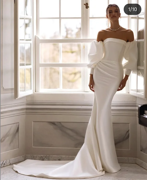 Vestido de novia personalizado a medidas sirena manga larga abombada sirena 2026 para mujeres impresionante Simple elegante cremallera trasera Civil