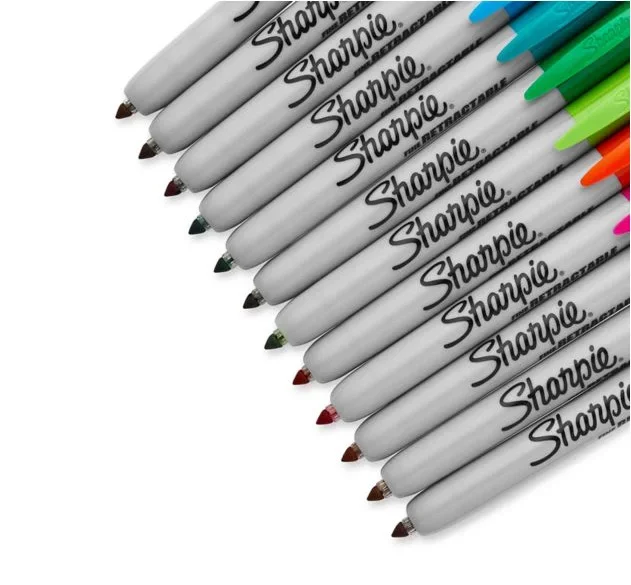 12pcs Sharpie Retractable Permanent Marker Oil Ultra Fine Point 0.5mm 1mm Colored Paint Pen Painting on Plastic Metal Wood CD