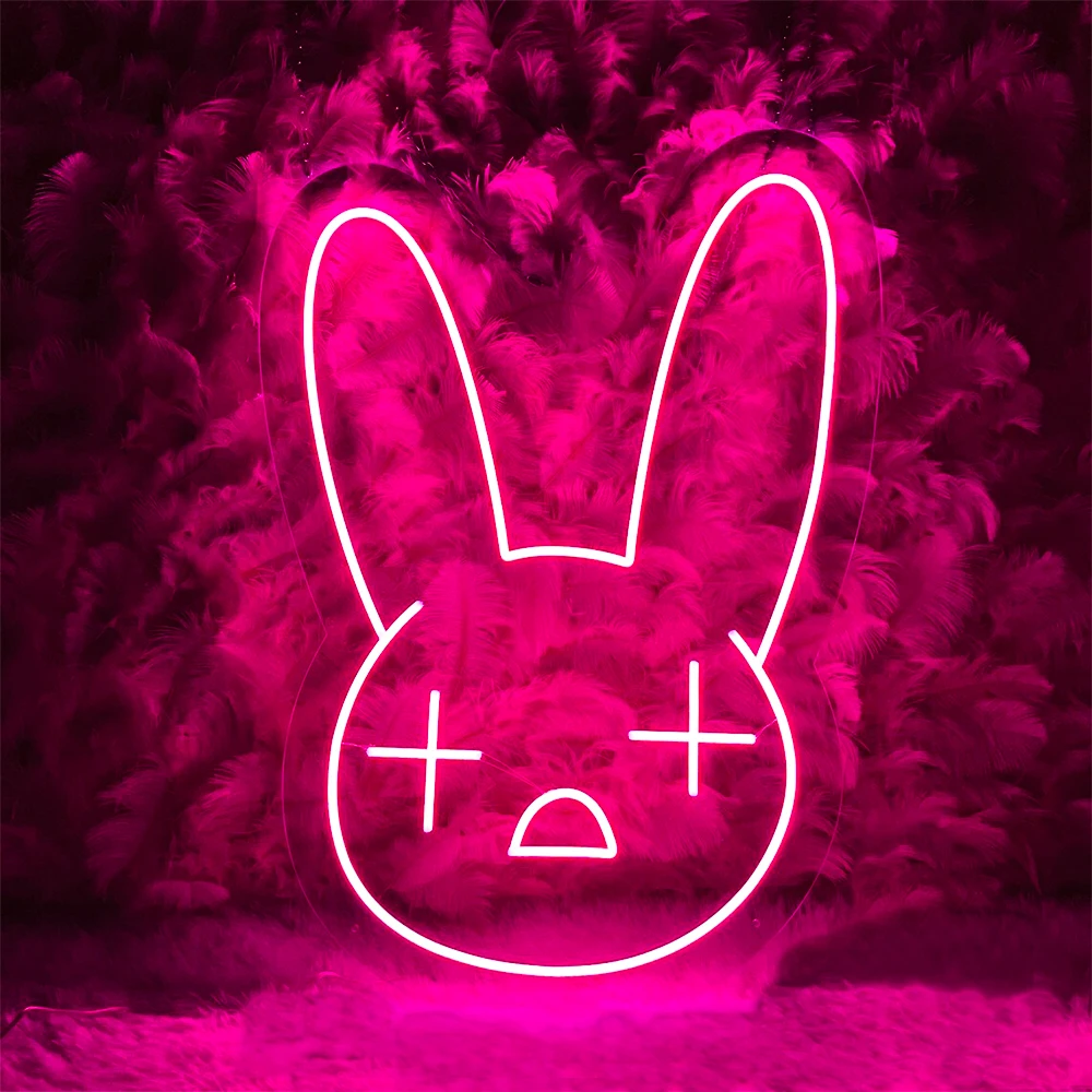 Pink Rabbit Neon Sign Custom Animal Sign Home USB Bedroom Kids Room Decor Handmade Gift for Her Bar Baby Shower Gift Pink Art